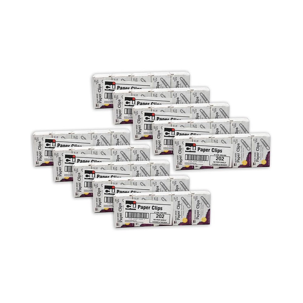 Paper Clips, Non-Skid, Size #1, Silver, 100 Per Box, 100 Boxes. Picture 2