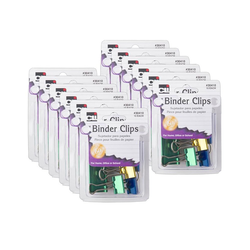Assorted Binder Clips, 10 Per Pack, 12 Packs. Picture 2