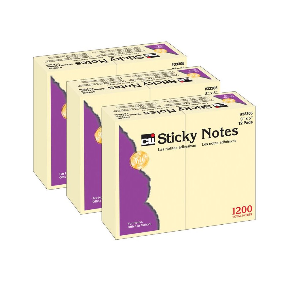 Sticky Note Pads, 3" x 5" Plain, 12 Per Pack, 3 Packs. Picture 2