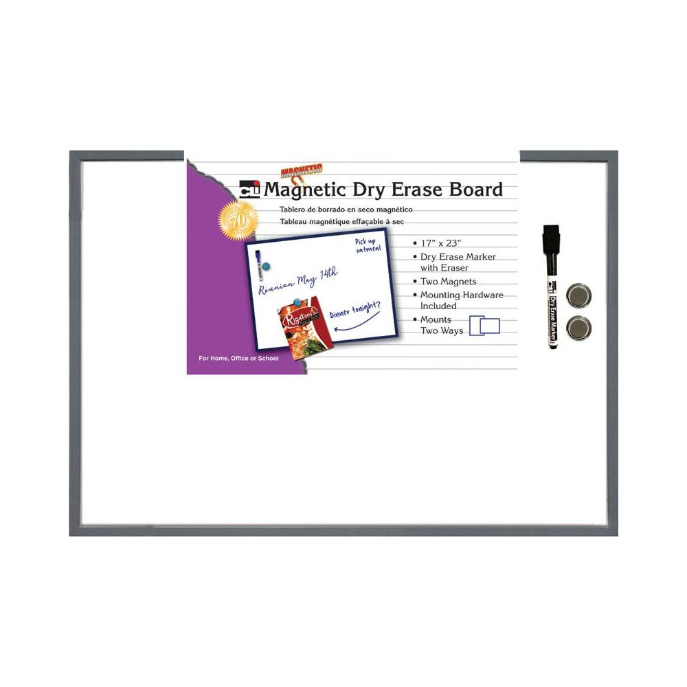 Magnetic Dry Erase Board, Eraser/Marker and 2 Magnets, Gray Frame, 1 Each. Picture 2