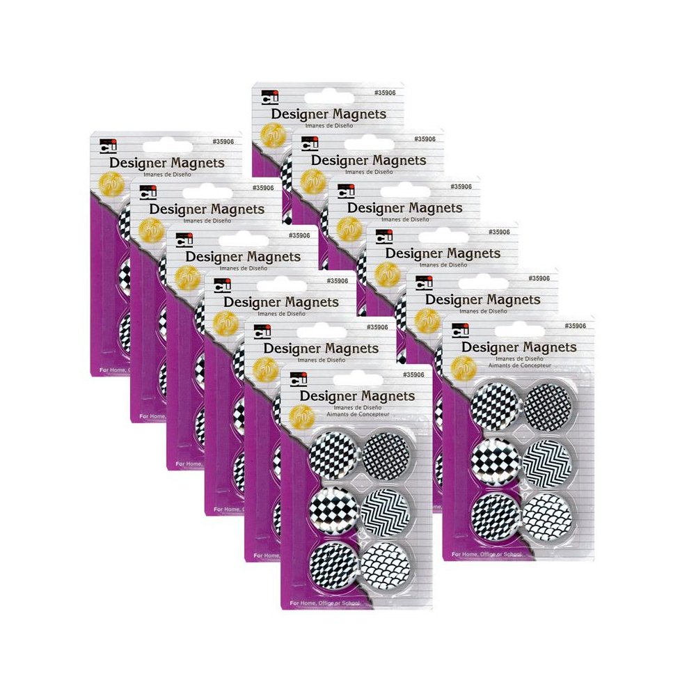Designer Button Style Magnets, Super Strong, 6 Per Pack, 12 Packs. Picture 2