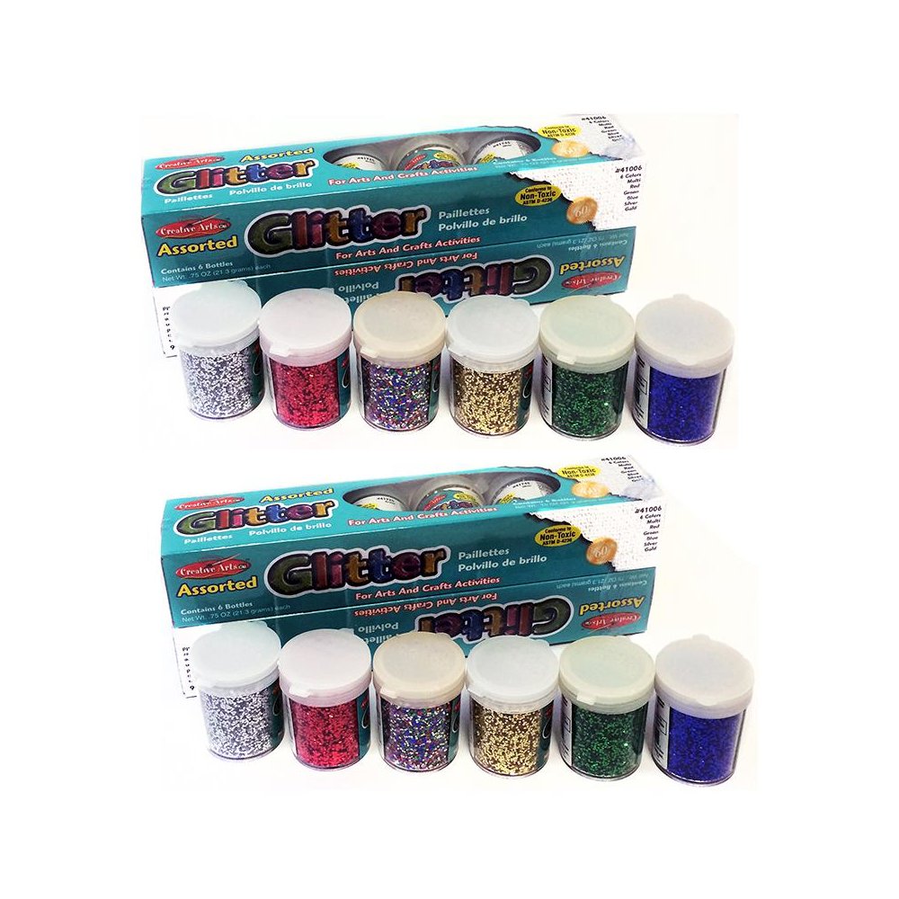 Creative Arts Glitter, Assorted Colors, .75 oz. Shakers, 12 Per Pack, 2 Packs. Picture 2