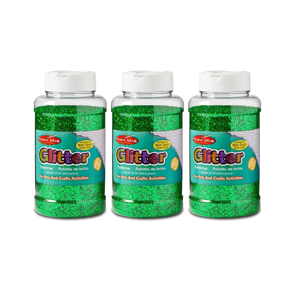 Creative Arts Glitter, 1 lb. Bottle, Green, Pack of 3. Picture 2