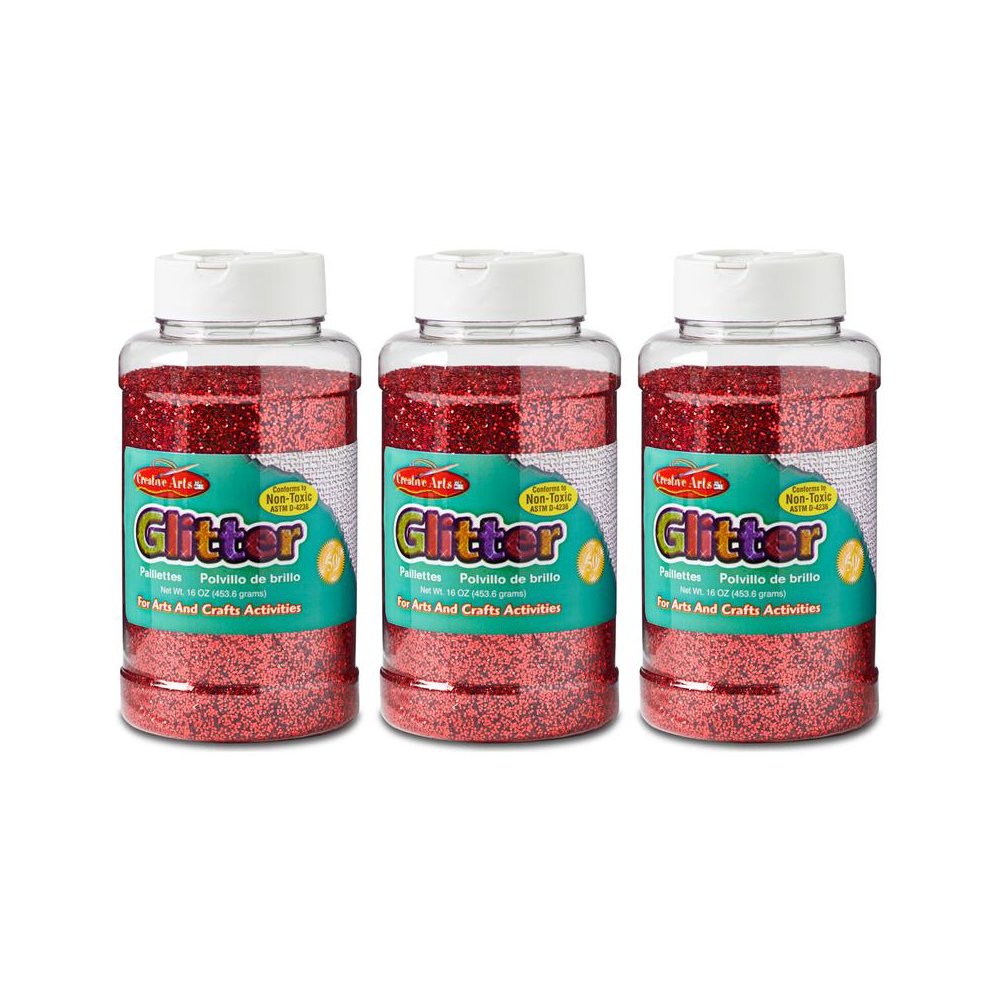 Creative Arts Glitter, 1 lb. Bottle, Red, Pack of 3. Picture 2