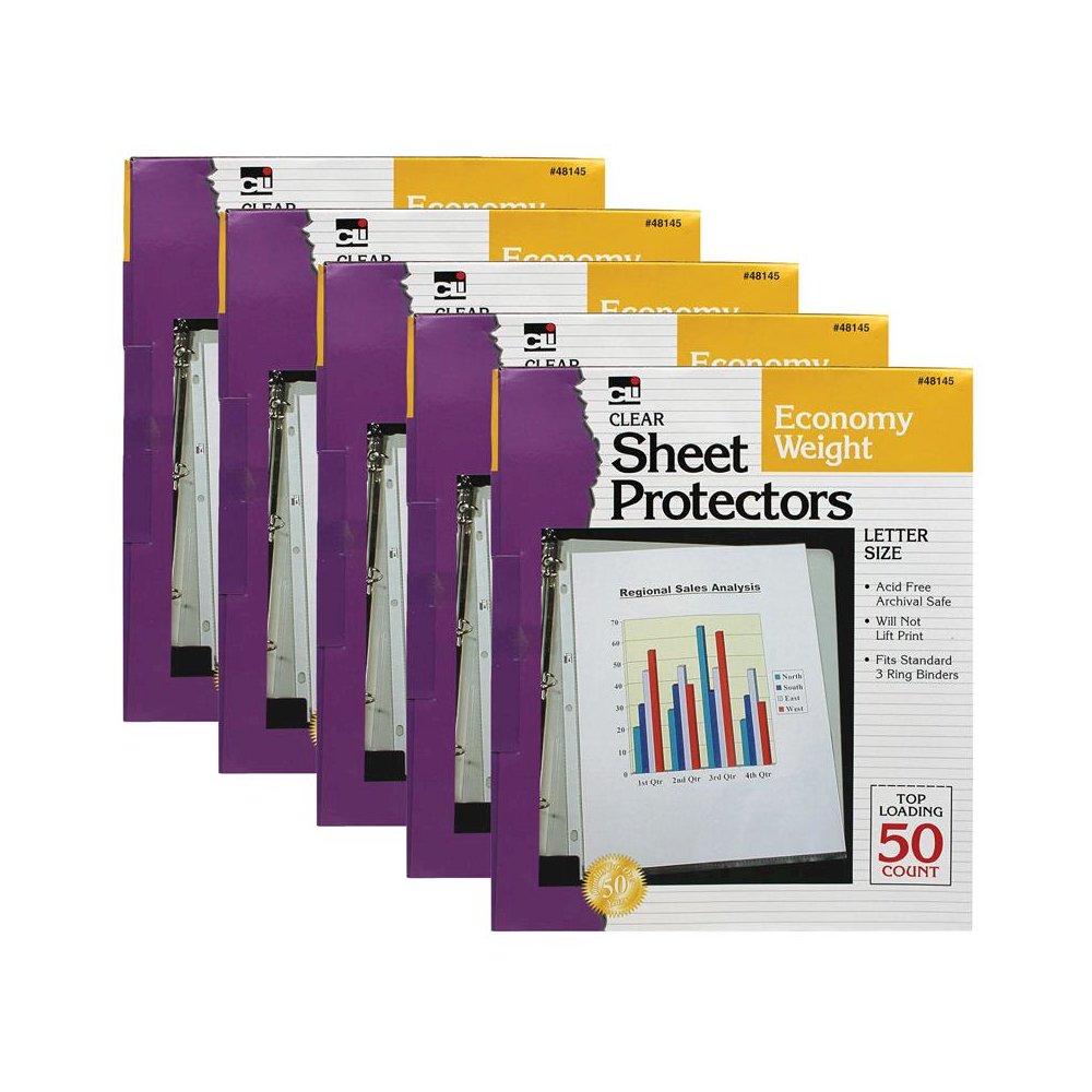 Sheet Protectors, Economy Weight, Letter Size, Clear, 50 Per Box, 5 Boxes. Picture 2