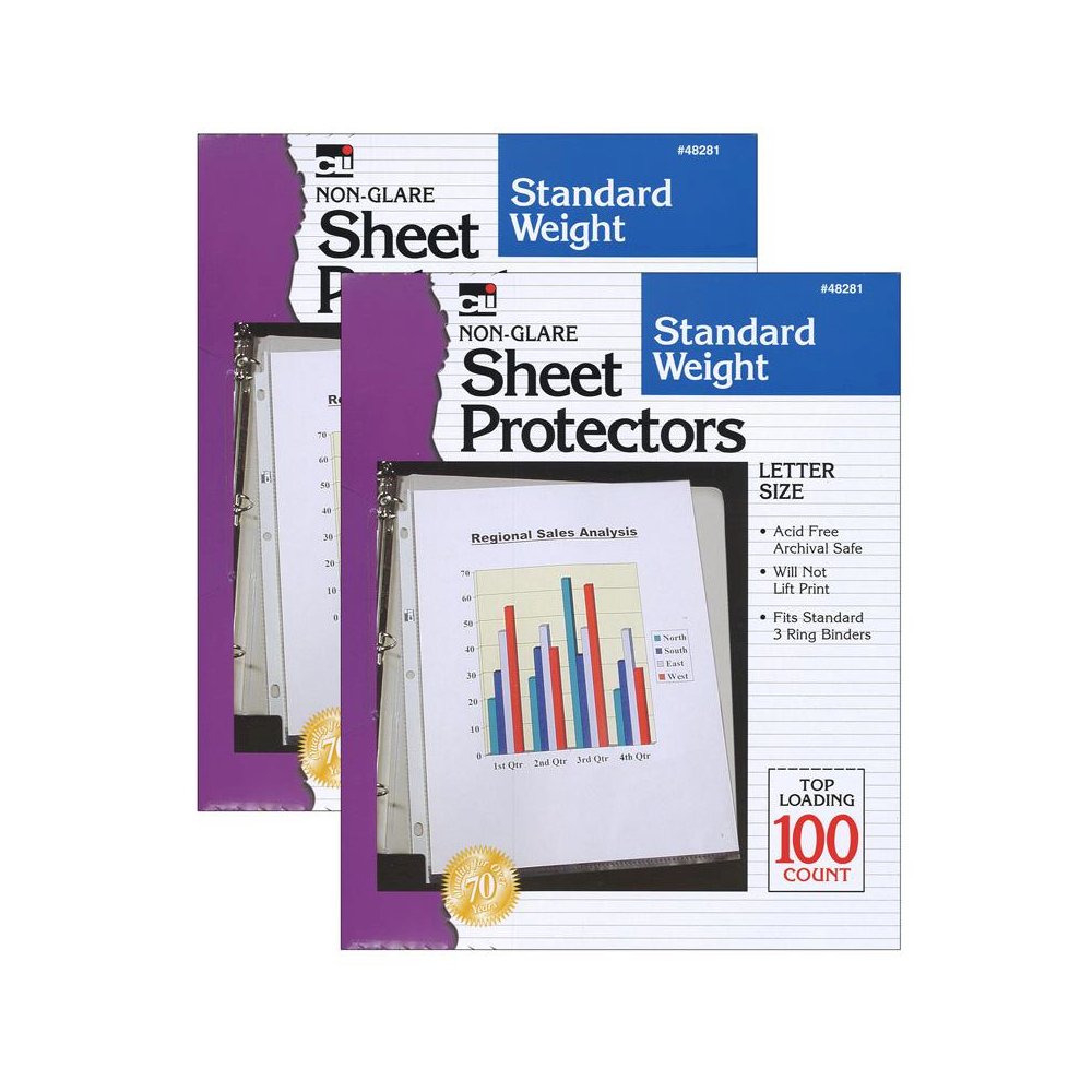 Sheet Protectors, Standard Weight, Letter Size, Non-Glare, 100 Per Box, 2 Boxes. Picture 2