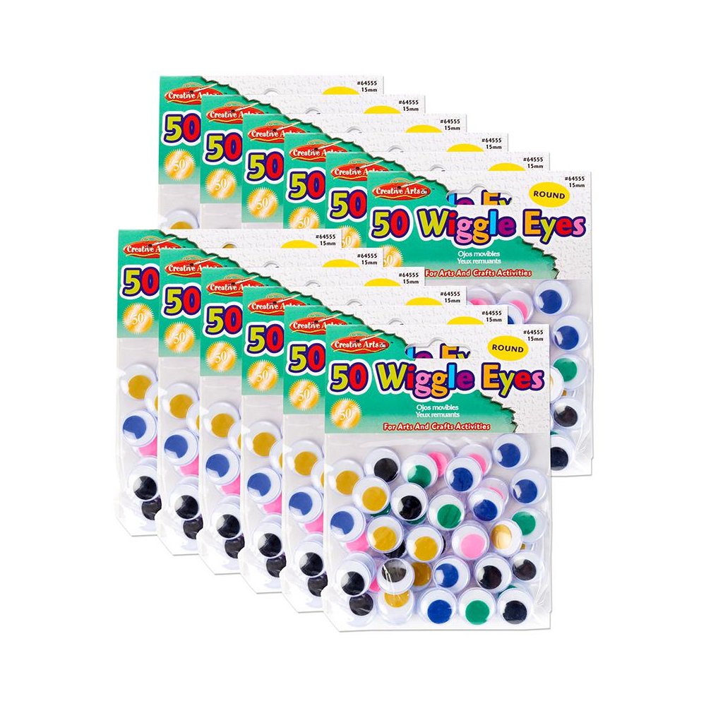 Round Wiggle Eyes, 15mm, Assorted, 50 Per Pack, 12 Packs. Picture 2
