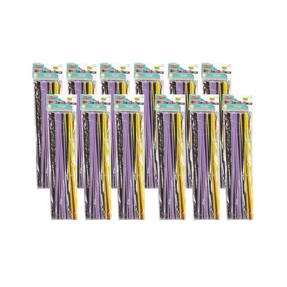 Creative Arts Chenille Stems, 4 mm/12", Assorted Colors, 100 Per Pack, 12 Packs. Picture 2
