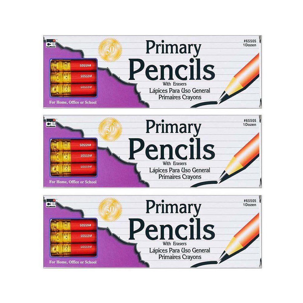 Primary Pencil, 0.41", Red with Eraser, 12 Per Box, 3 Boxes. Picture 2