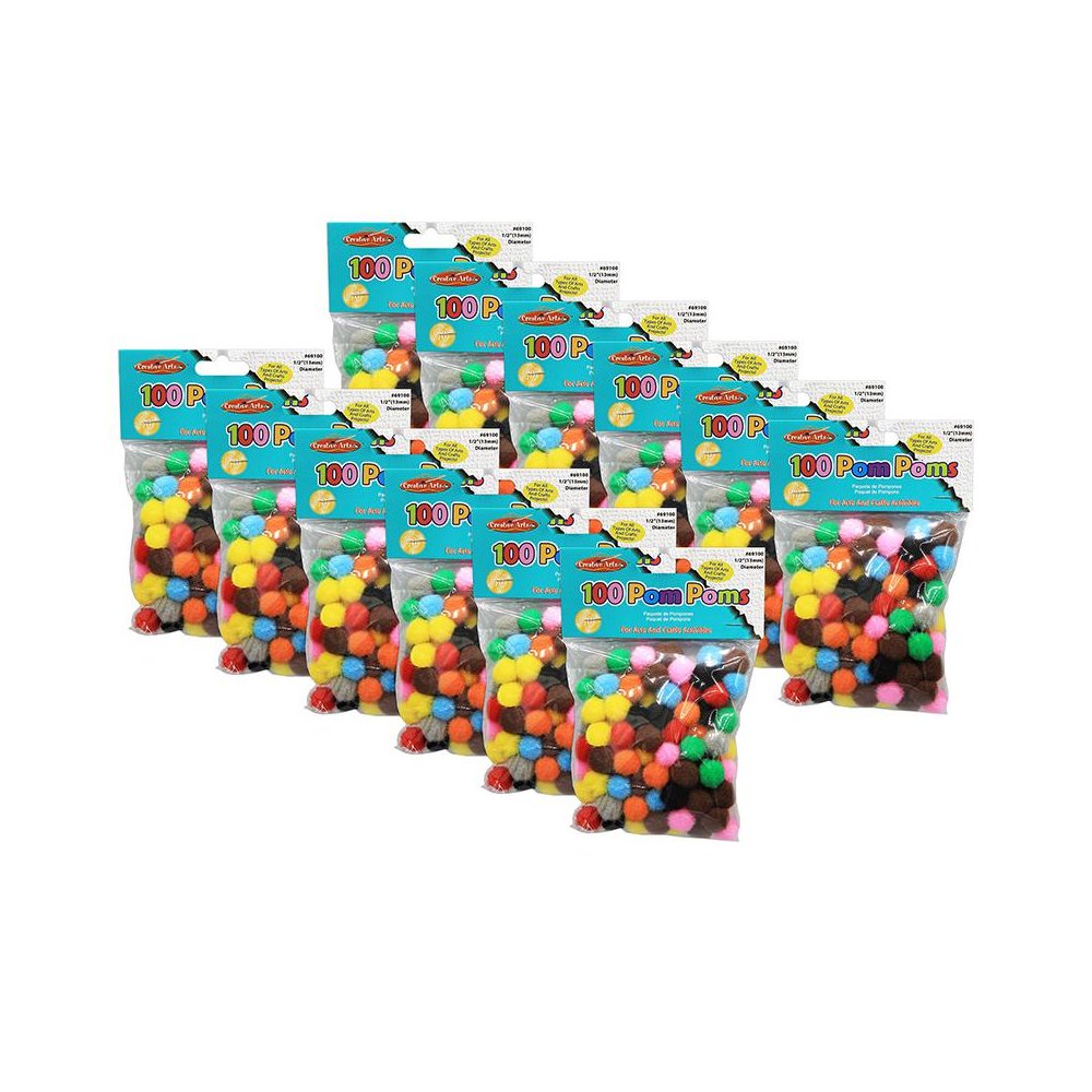 Pom-Poms 1/2", Assorted Colors, 100 Per Pack, 12 Packs. Picture 2