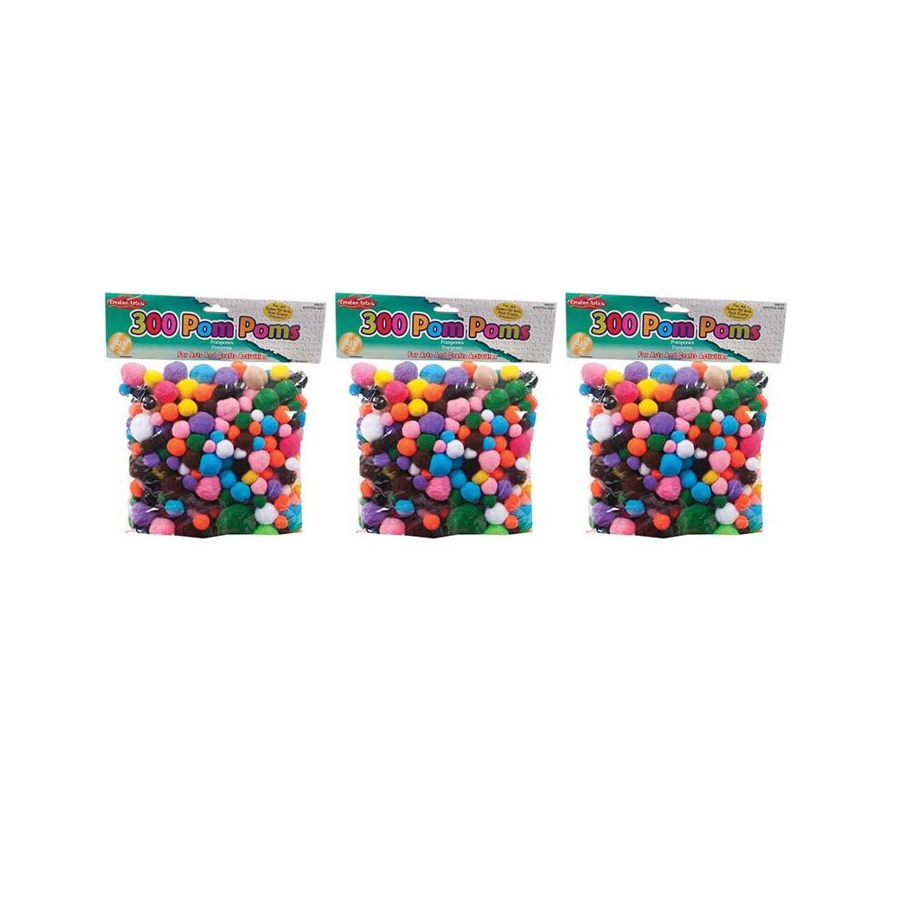 Creative Arts Pom-Poms, Assorted Colors/Sizes, 300 Per Pack, 3 Packs. Picture 2