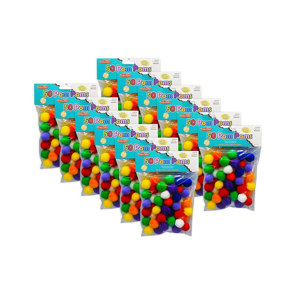 Pom-Poms 1", Assorted Colors, 50 Per Pack, 12 Packs. Picture 2