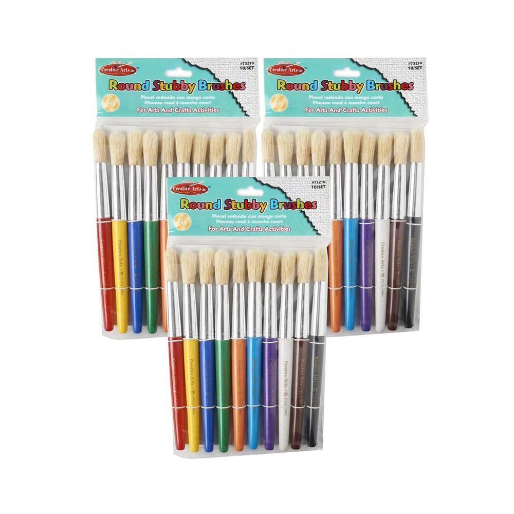 Creative Arts Stubby Round Brushes, Assorted Colors, 10 Per Pack, 3 Packs. Picture 2