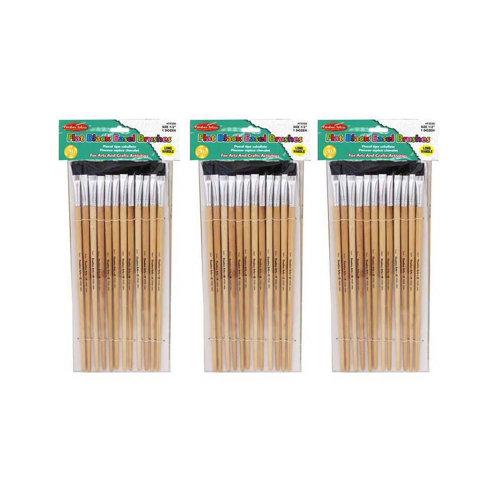 Flat Easel Brushes, 0.5", Bristle, 12 Per Pack, 3 Packs. Picture 2