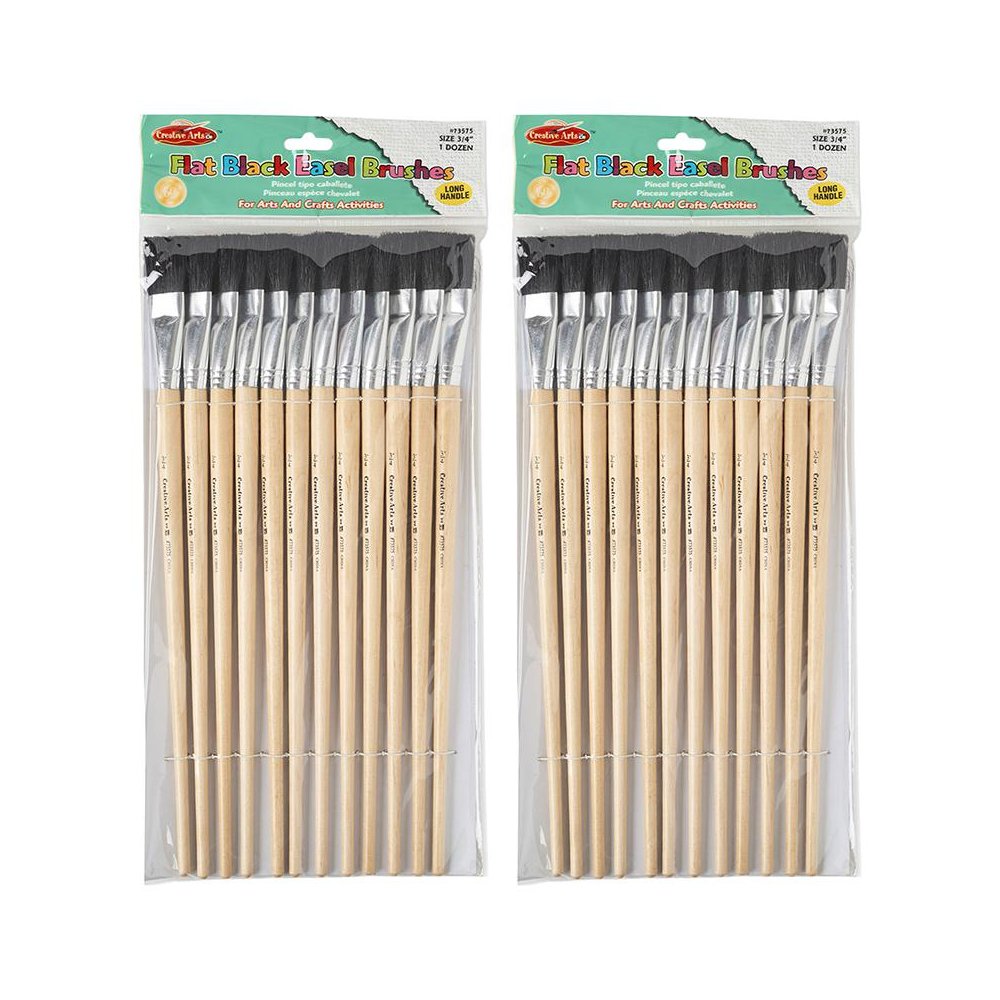 Creative Arts Flat Easel Brushes, 3/4" Bristle, Black, 12 Per Pack, 2 Packs. Picture 2