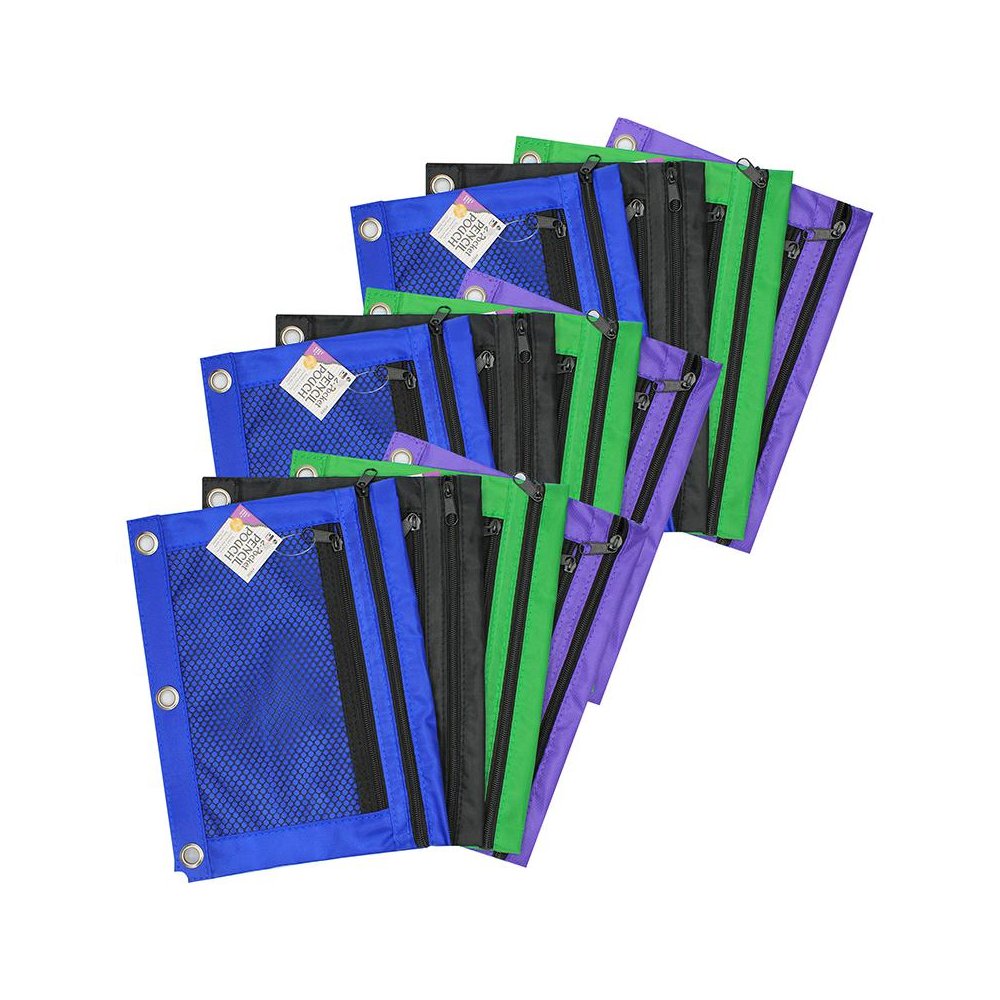 Pencil Pouch, 2 Pocket, Assorted Colors, Pack of 12. Picture 2