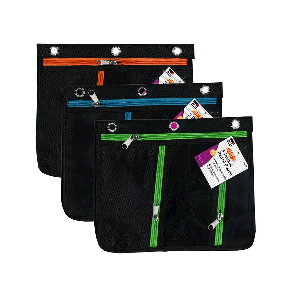 3 Pocket Pencil Pouch, Expanding to 1", 11"W x 9.5"H x 1"D - Pack of 3. Picture 2