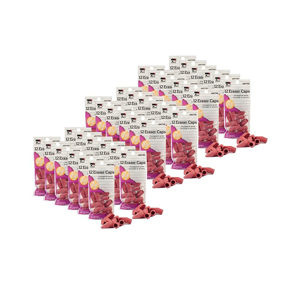 Pencil Eraser Caps, Pink, 12 Per Pack, 36 Packs. Picture 2