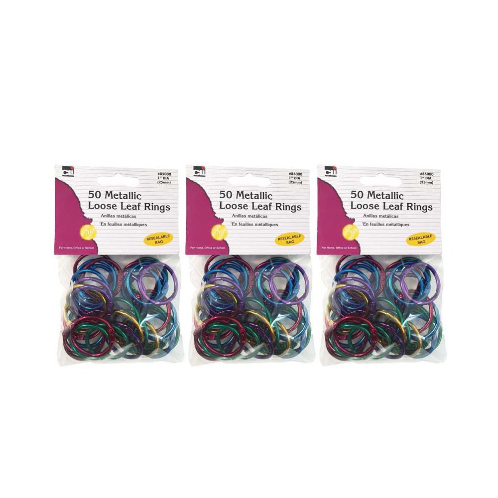 Metallic Book Rings, 1", Assorted Colors, 50 Per Pack, 3 Packs. Picture 2