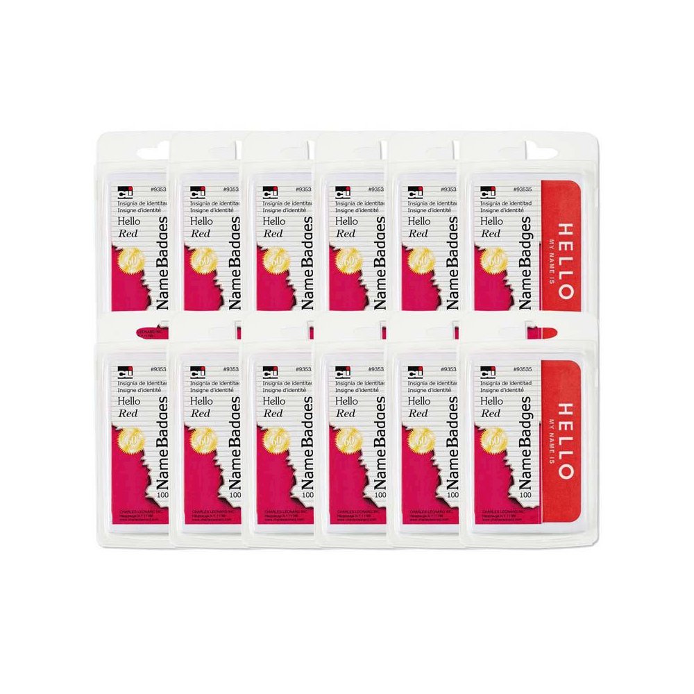 Self-Adhesive Name Badges, Hello, Red, 100 Per Pack, 12 Packs. Picture 2