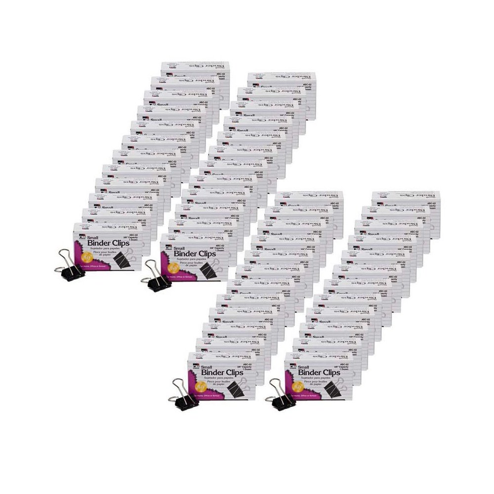 Binder Clips, Small, 3/8" Capacity, Black, 12 Per Box, 48 Boxes. Picture 2