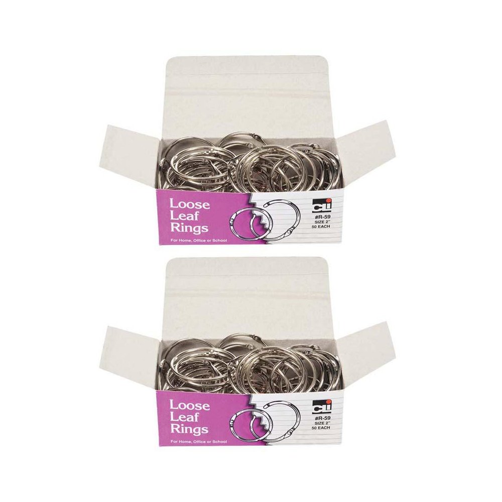 Loose Leaf Rings with Snap Closure, Nickel Plated, 50 Per Box, 2 Boxes. Picture 2
