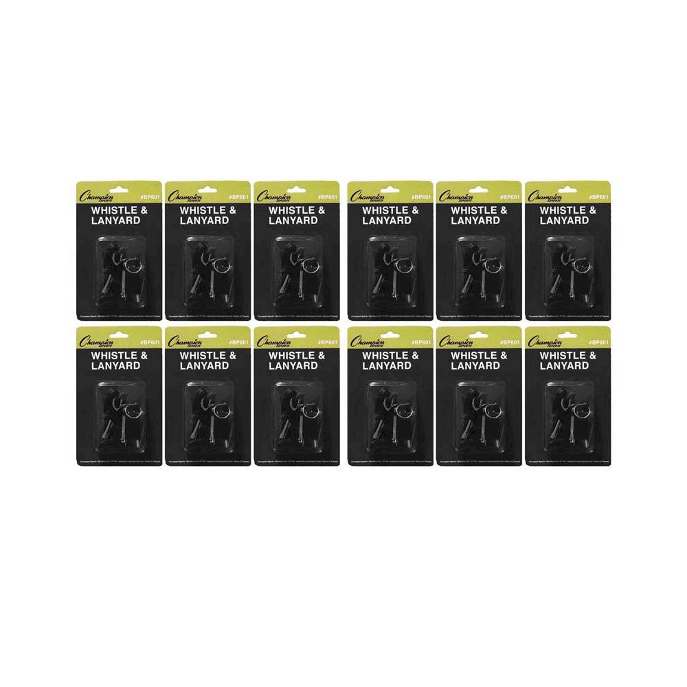Plastic Whistle & Black Lanyard Pack, 12 Packs. Picture 2