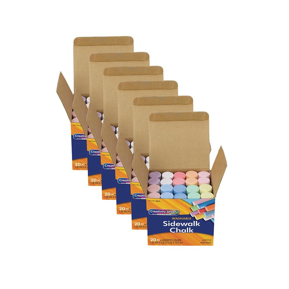 Sidewalk Chalk, Assorted Colors, 4", 20 Pieces Per Pack, 6 Packs. Picture 2