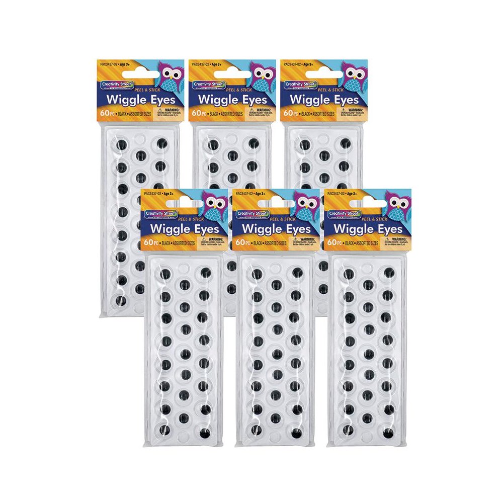 Peel & Stick Wiggle Eyes on Sheets, Black, Assorted Sizes, 60 Per Pack, 6 Packs. Picture 2