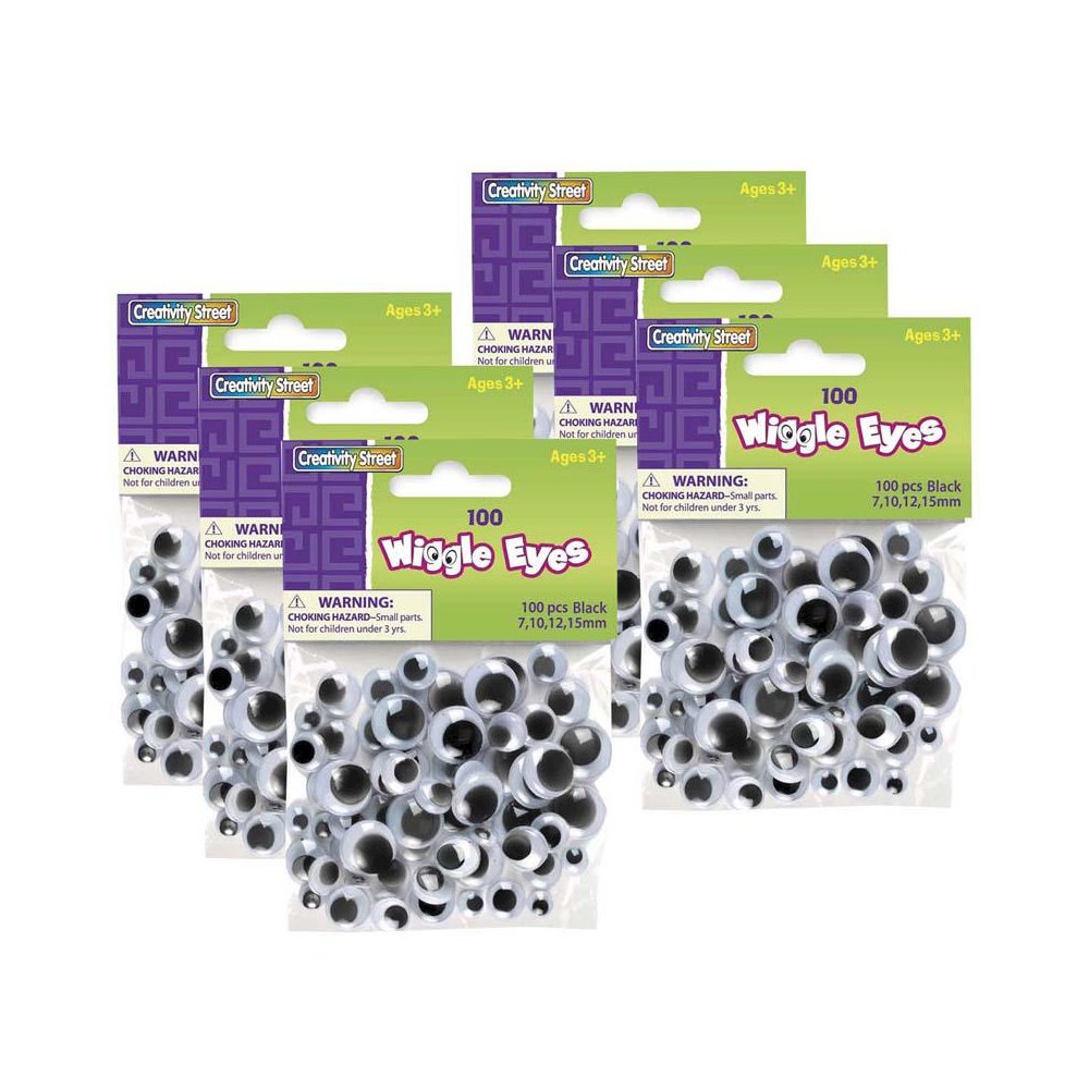 Wiggle Eyes, Black, Assorted Sizes, 100 Pieces Per Pack, 6 Packs. Picture 2