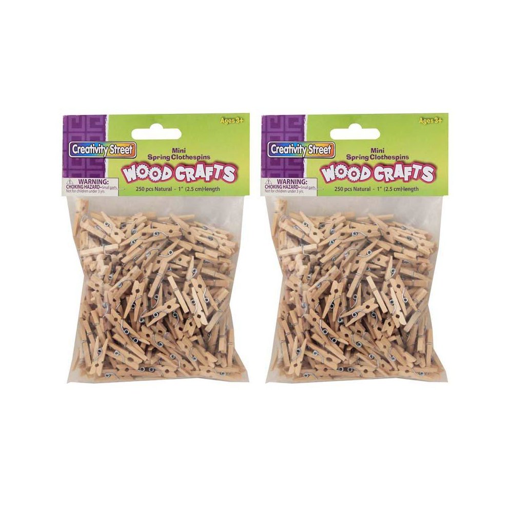 Mini Spring Clothespins, Natural, 1", 250 Per Pack, 2 Packs. Picture 2