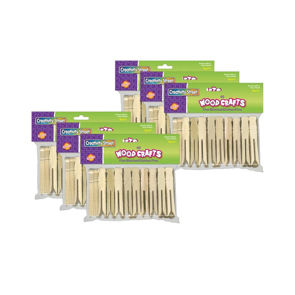 Flat Slotted Clothespins, Natural, 3.75", 40 Per Pack, 6 Packs. Picture 2