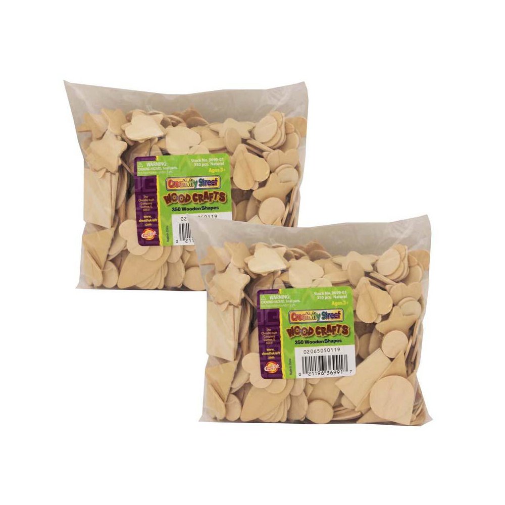 Wood Shapes, Natural Colored, Assorted Shapes, 1/2" to 2", 350 Per Pack, 2 Packs. Picture 2