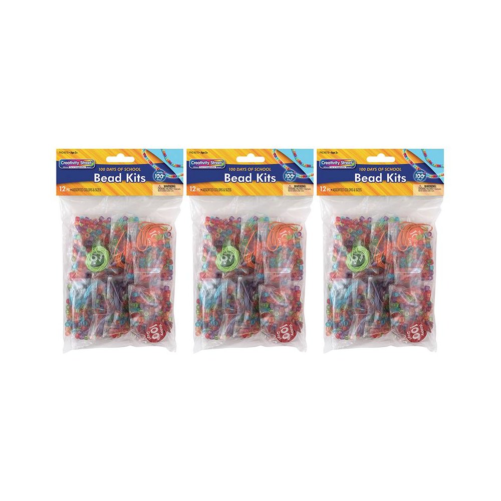 100 Days of School Bead Kit, Assorted Sizes, 12 Kits Per Pack, 3 Packs. Picture 2