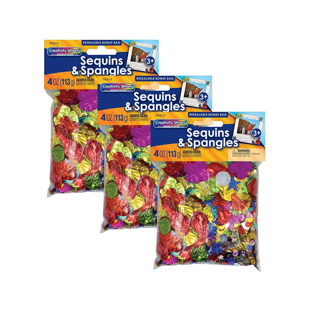 Sequins & Spangles, Assorted Colors, Assorted Sizes, 4 oz. Per Pack, 3 Packs. Picture 2