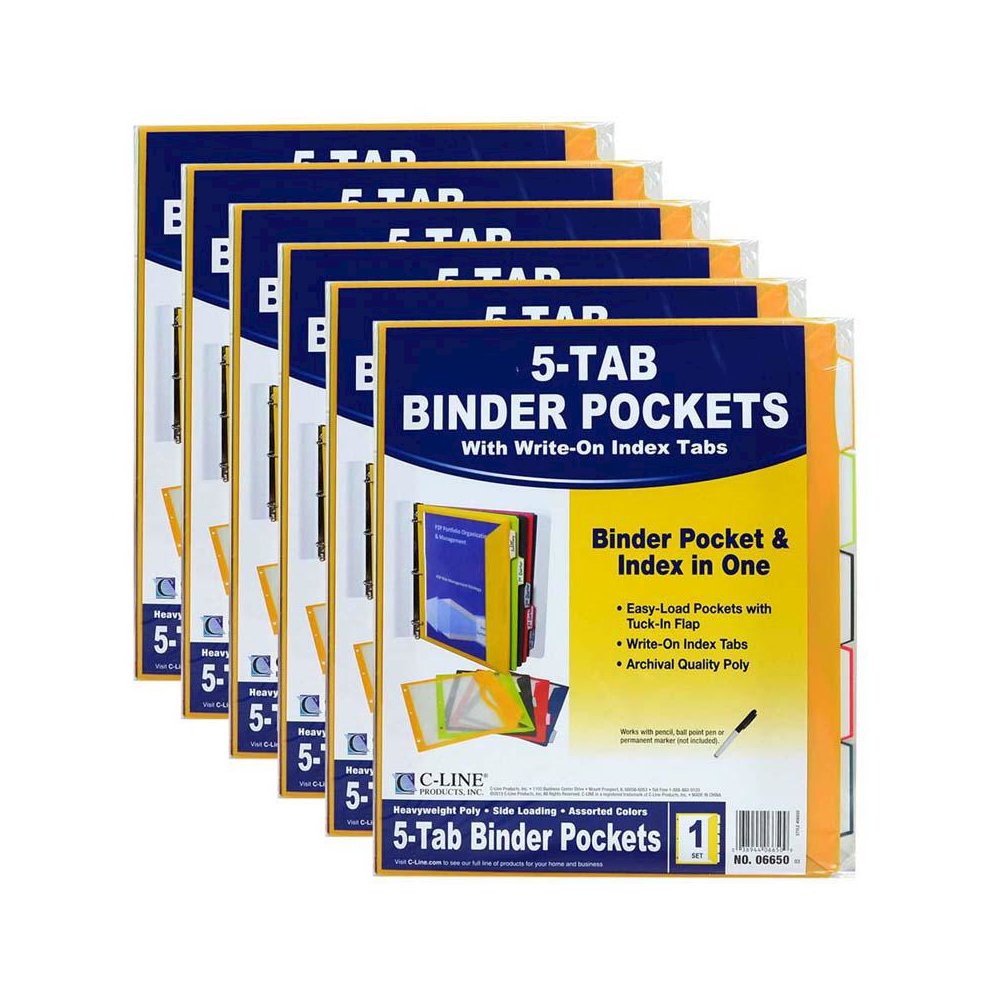 Super Poly Binder Pockets with Write-On Index Tabs, 5 Per Set, 6 Sets. Picture 2