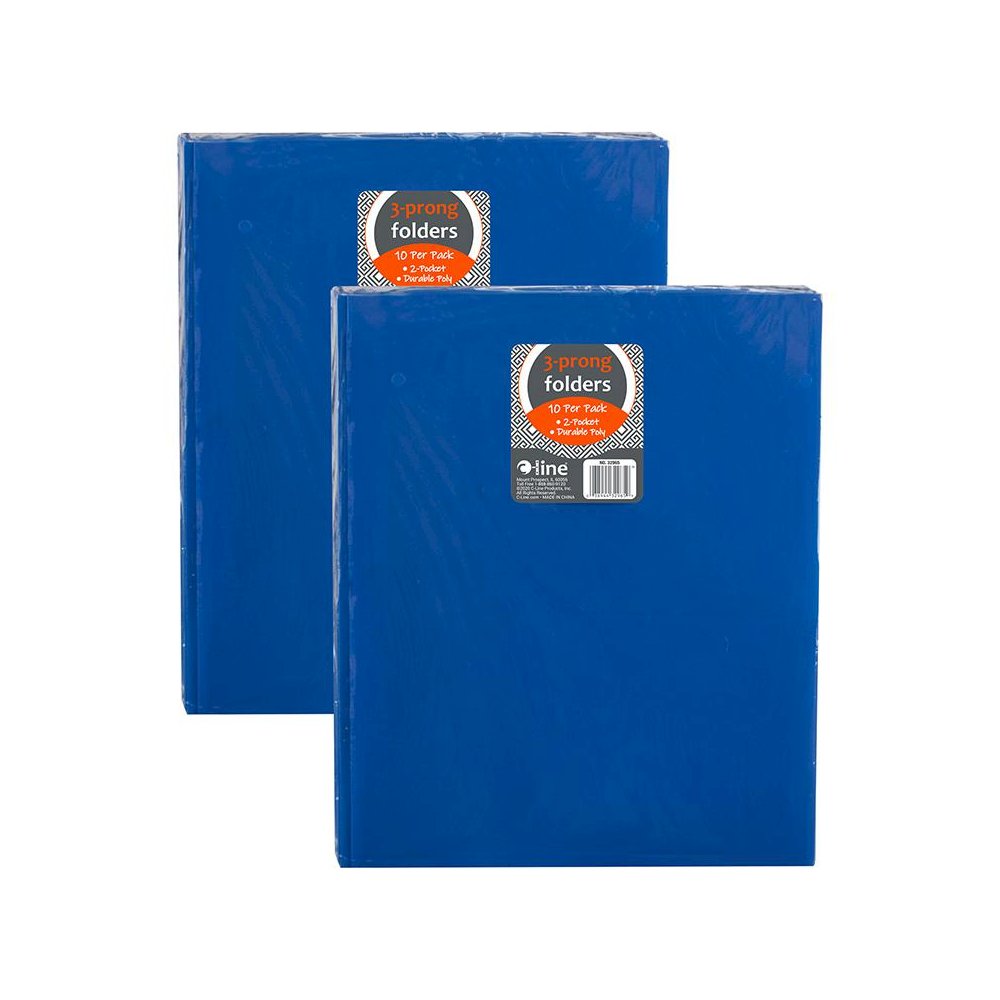 Two-Pocket Poly Portfolio Folder with Prongs, Blue, 10 Per Pack, 2 Packs. Picture 2