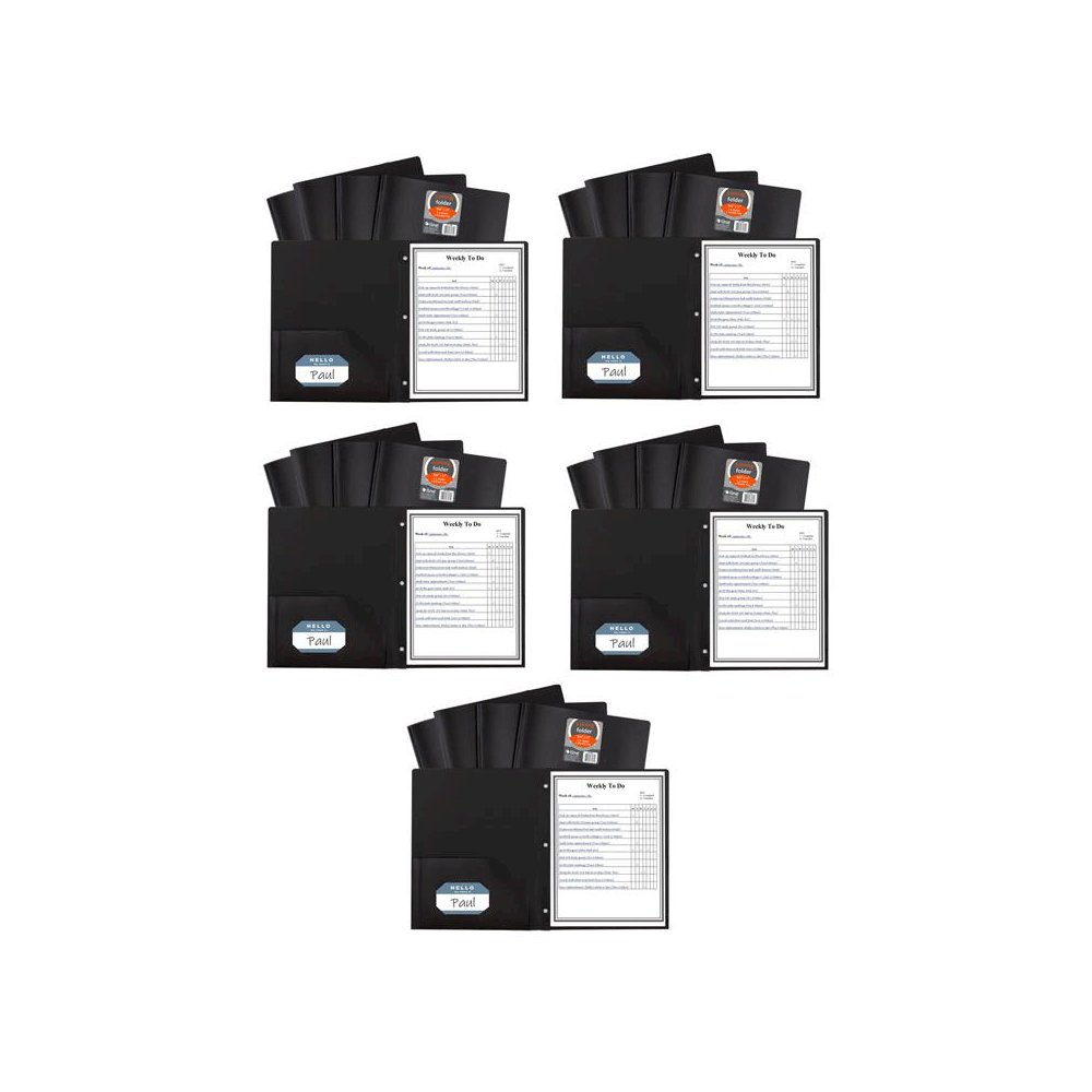 Two-Pocket Heavyweight Poly Portfolio Folder with Prongs, Black, Pack of 25. Picture 2