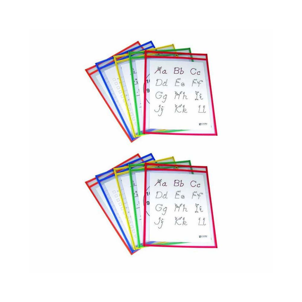 Reusable Dry Erase Pockets, Primary Colors, 9" x 12", 5 Per Pack, 2 Packs. Picture 2
