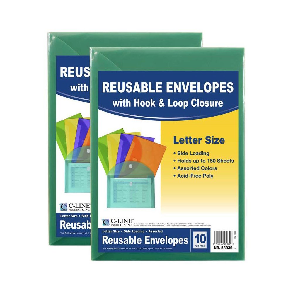 XL Reusable Envelopes, Hook and Loop Closure, 8 1/2 x 11, 10 Per Pack, 2 Packs. Picture 2