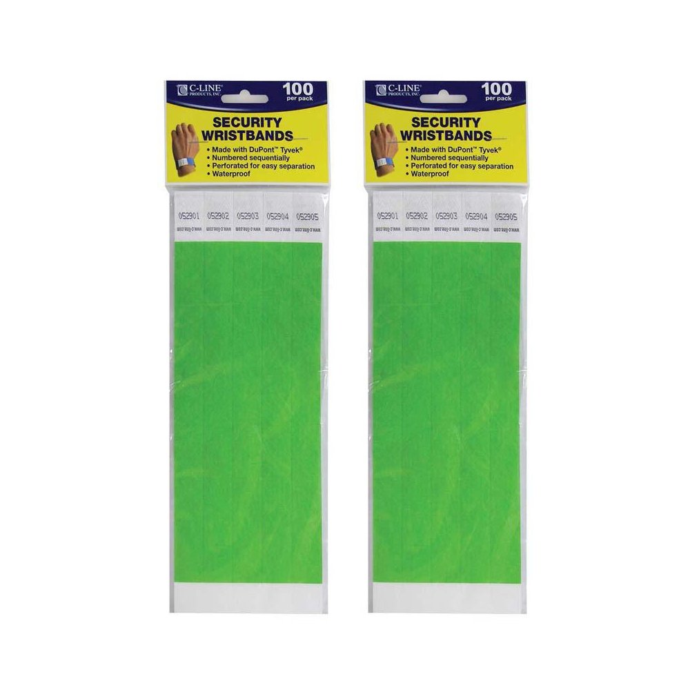 DuPont Tyvek Security Wristbands, Green, 100 Per Pack, 2 Packs. Picture 2