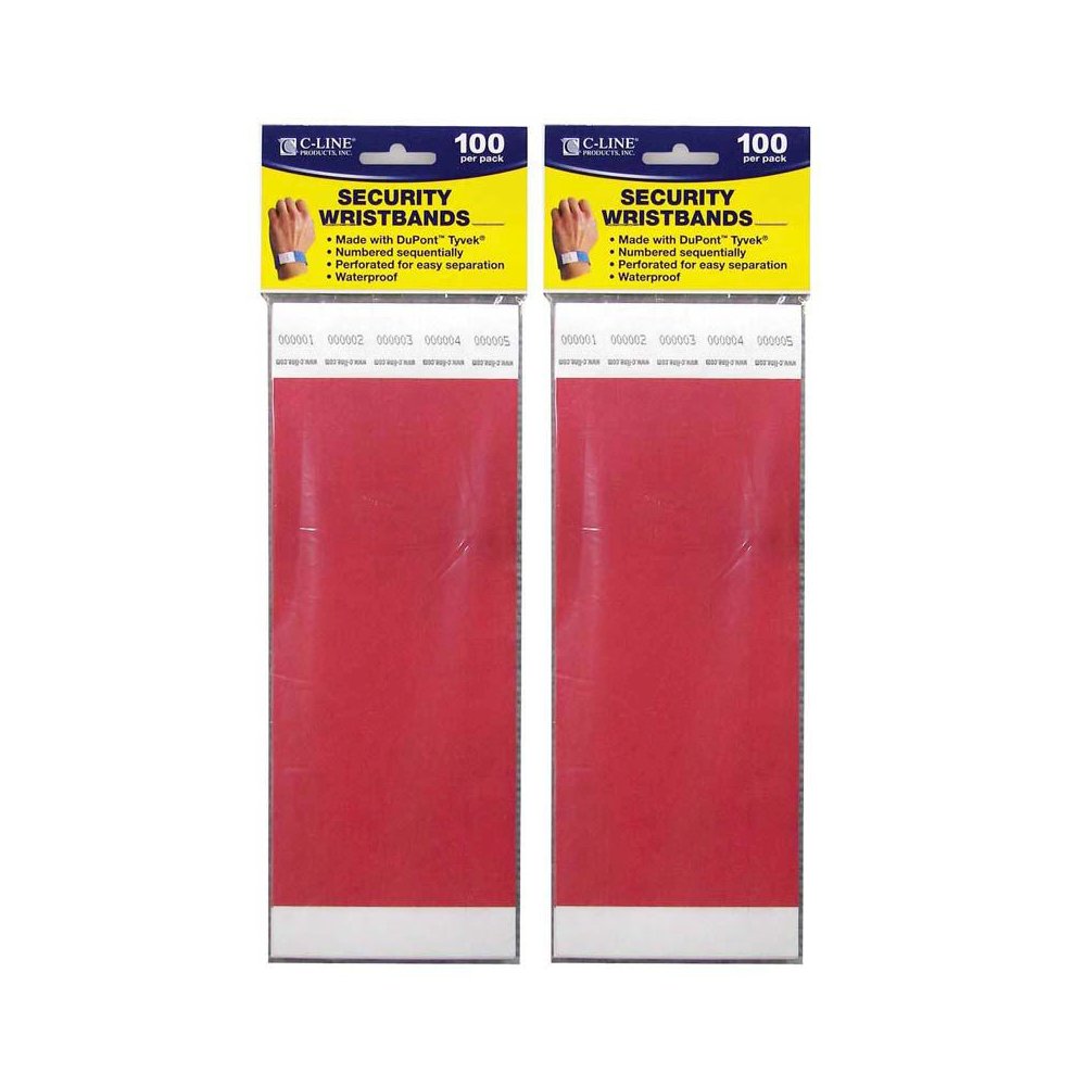 DuPont Tyvek Security Wristbands, Red, 100 Per Pack, 2 Packs. Picture 2