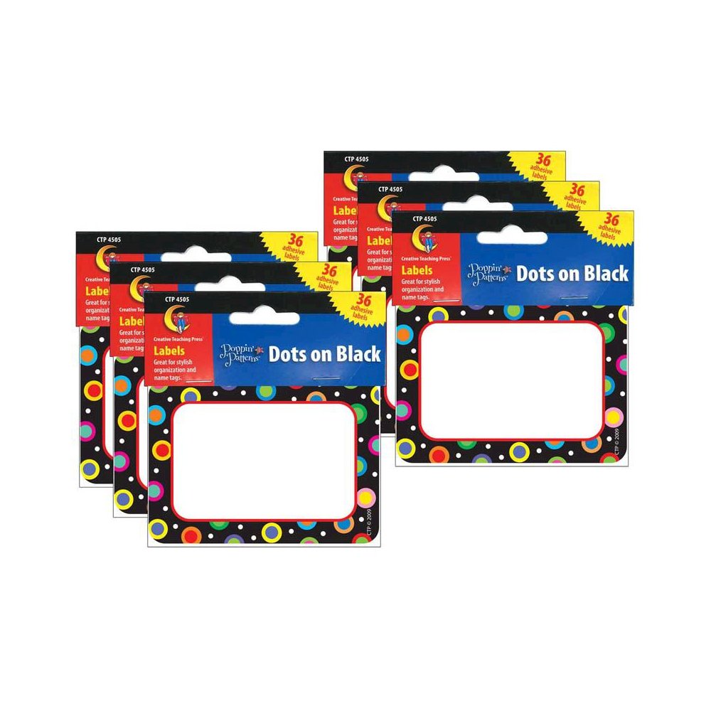 Dots On Black Name Tag/Labels, 36 Per Pack, 6 Packs. Picture 2
