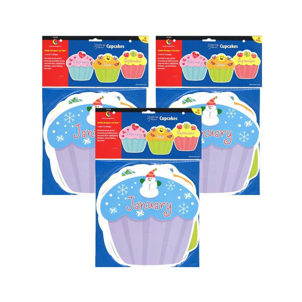 Designer Cut-Outs, Month Cupcakes, 10", 12 Per Pack, 3 Packs. Picture 2