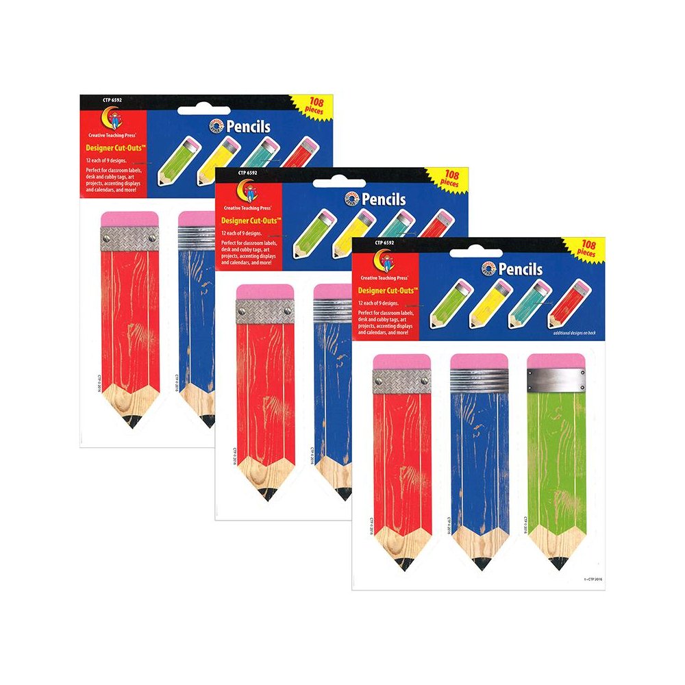 Upcycle Style Pencils 6" Designer Cut-Outs, 108 Per Pack, 3 Packs. Picture 2