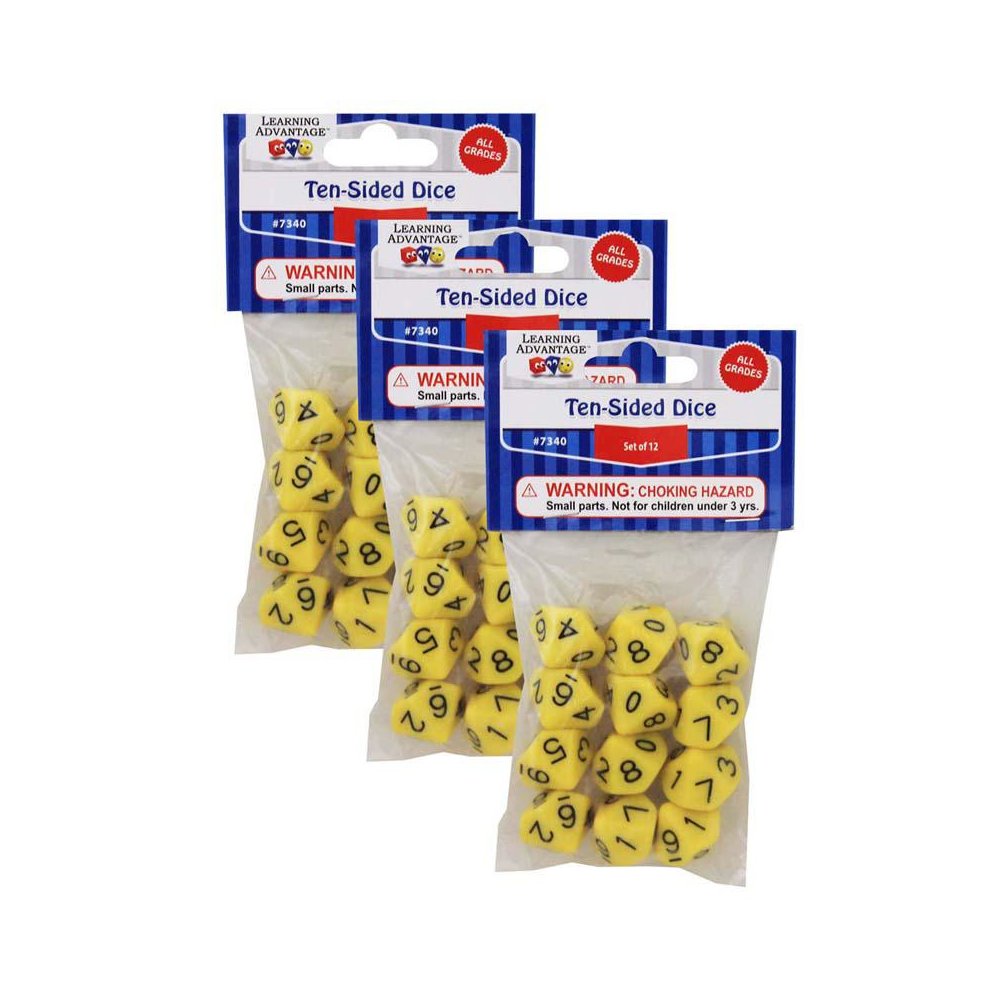 10-Sided Polyhedra Dice, 12 Per Pack, 3 Packs. Picture 2