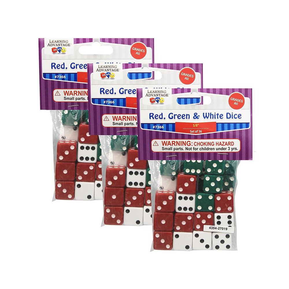 Dot Dice - Red/Green/White - 36 Per Pack, 3 Packs. Picture 2