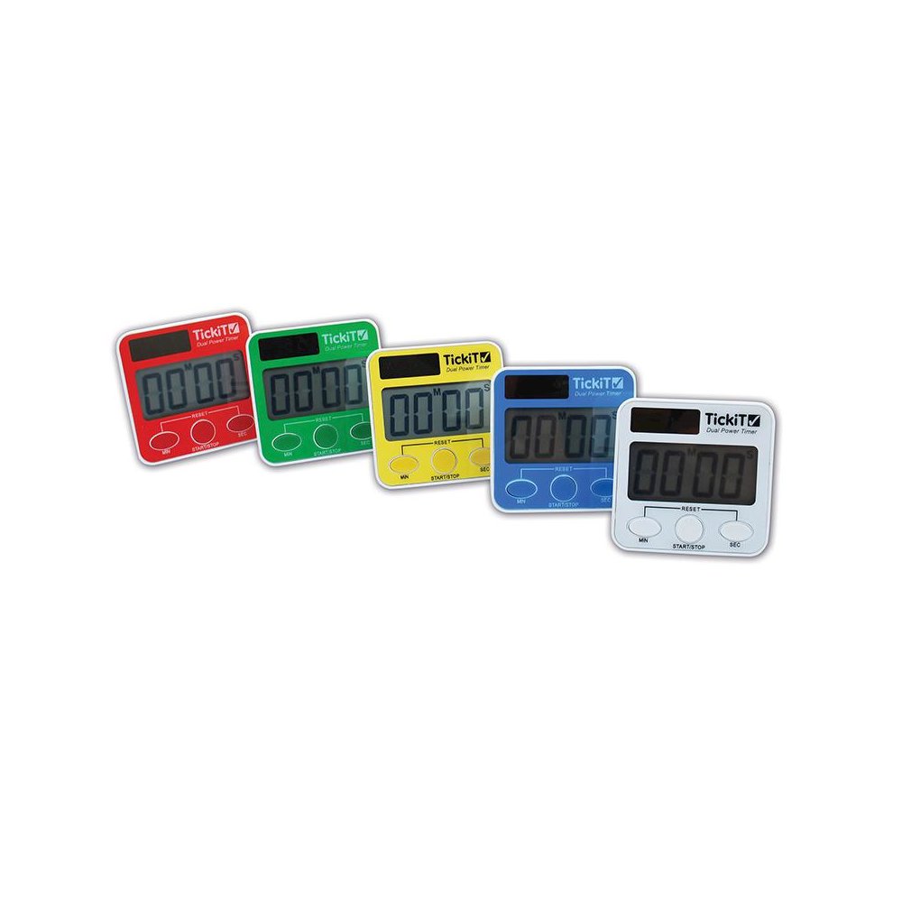 Dual Power Timers - Set of 5 - Red, Yellow, Green, Blue, White. Picture 2