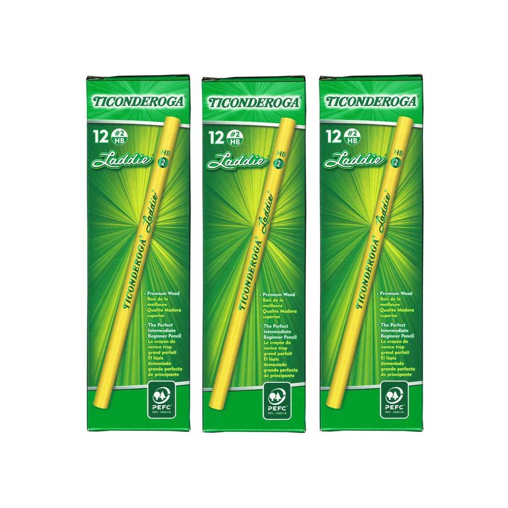 Laddie Wood-Cased Pencils, #2 HB Soft, Yellow, 12 Per Pack, 3 Packs. Picture 2