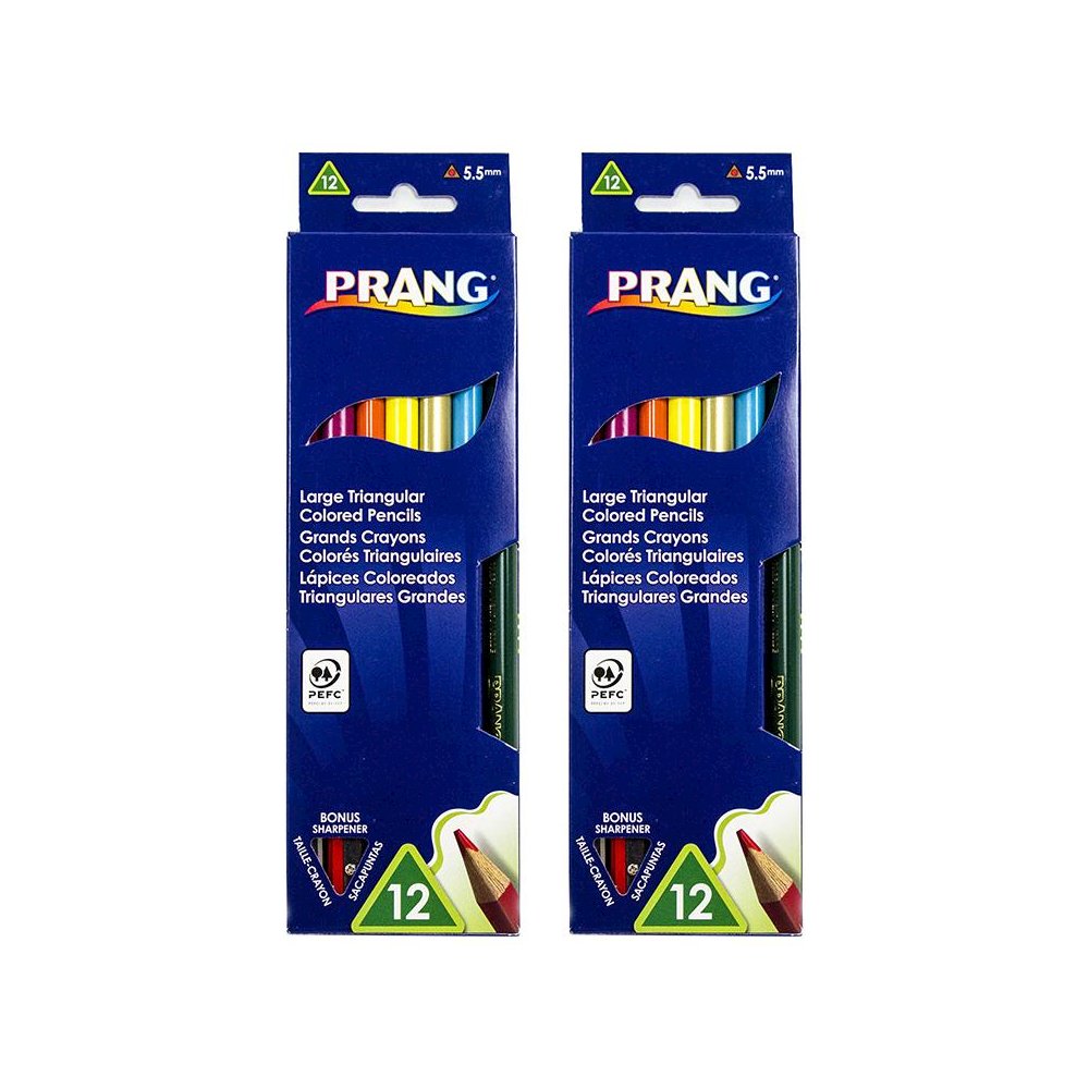 Triangular Colored Pencils, 5.5 mm core, With Sharpener, 12 Per Pack, 2 Packs. Picture 2